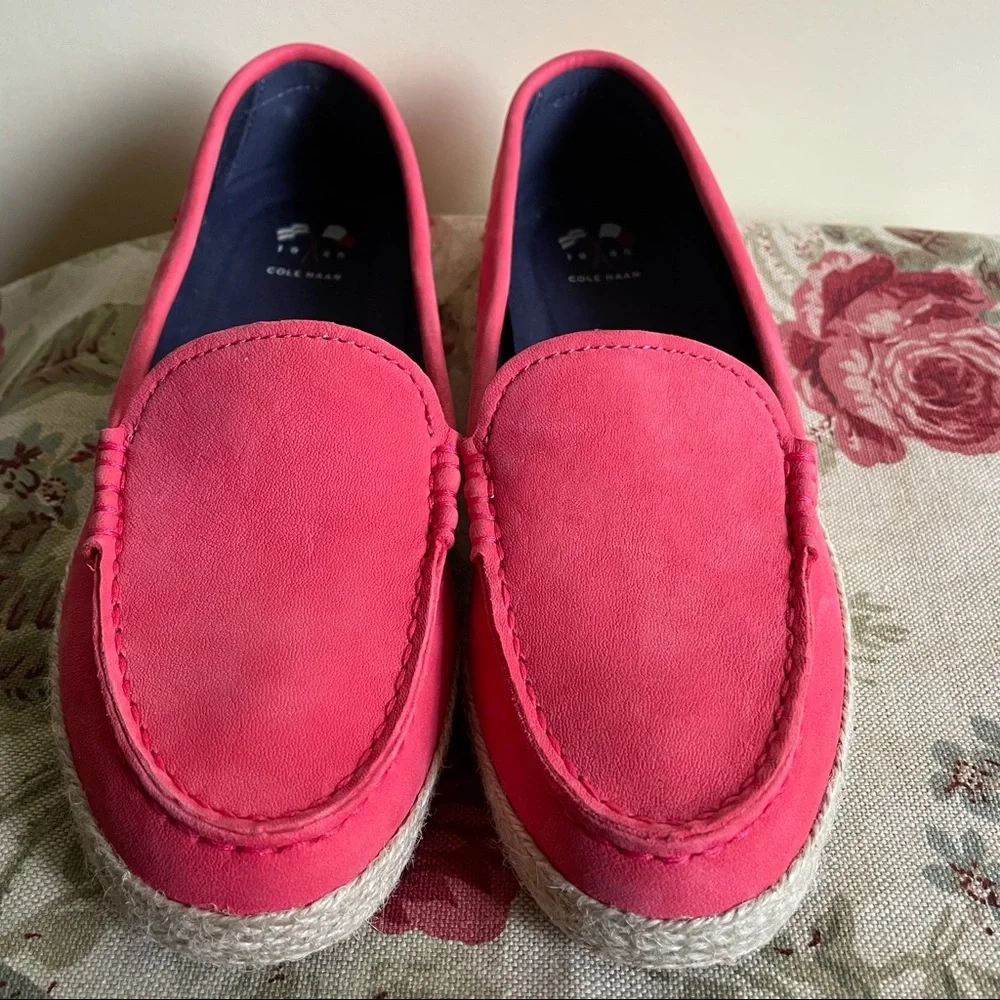 Cole Haan Nantucket Jute Espadrille Coral Pink Teaberry Loafer Shoes NEW